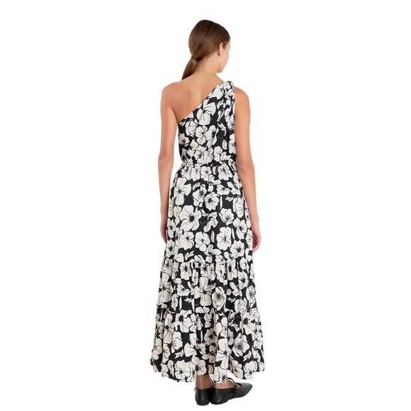 NEW ENGLISH FACTORY one shoulder floral dress in black - Picture 2 of 2